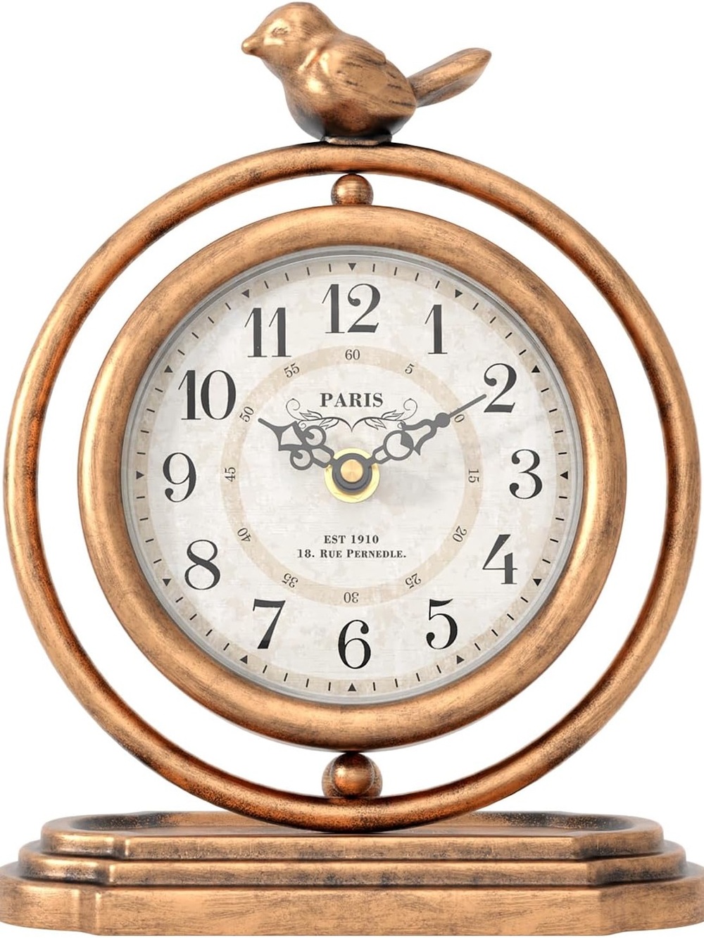 Paris Bird Table Clock in Antique Gold - Home Wall Decor